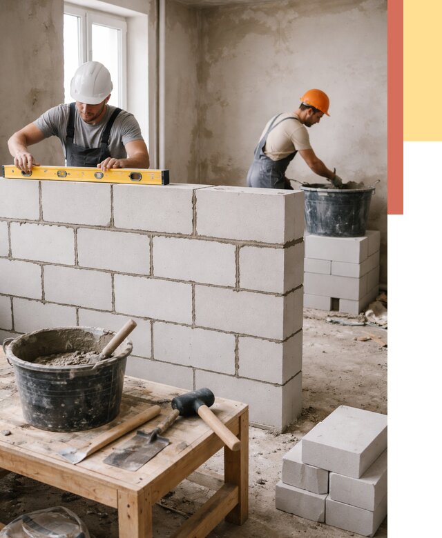 Кладка перегородок из газобетона в Ростове от 3284 руб. под ключ | ОТДЕЛОЧНИК-Рсв