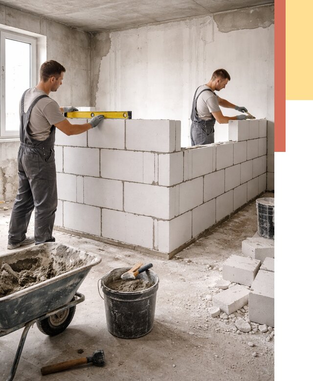 Кладка перегородок из ПГП в Ростове от 2566 руб./м2 — монтаж и возведение под ключ | ОТДЕЛОЧНИК-Рсв