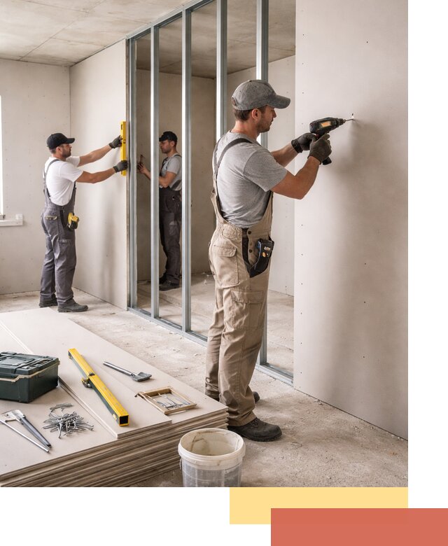 Однослойная перегородка из гипсокартона в Ростове под ключ, монтаж и отделка