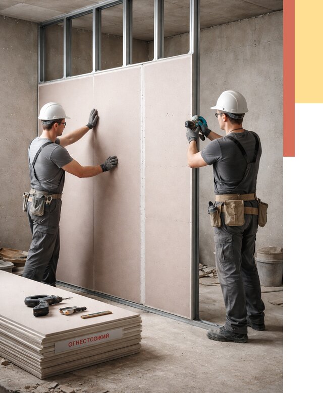 Перегородка из огнестойкого гипсокартона в Ростове от 1899 руб. под ключ | ОТДЕЛОЧНИК-Рсв