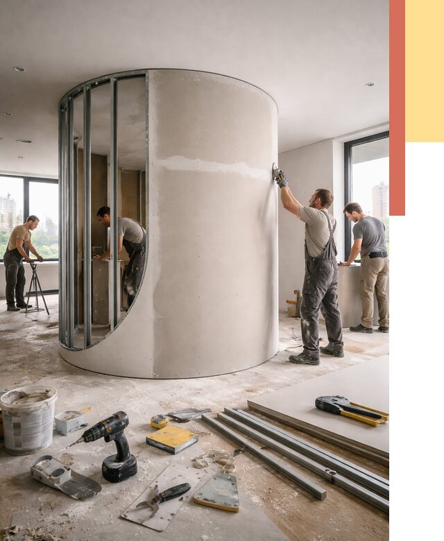 Радиусная перегородка из гипсокартона в Ростове от 2976 руб. под ключ | ОТДЕЛОЧНИК-Рсв