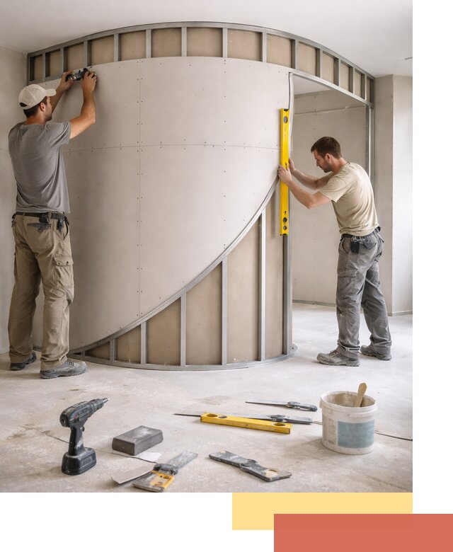 Радиусная перегородка из гипсокартона в Ростове под ключ