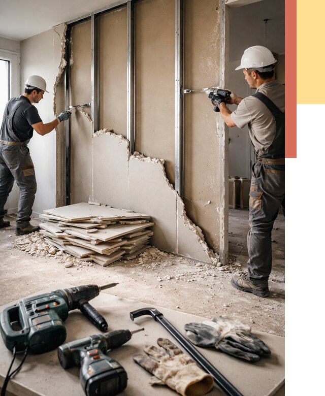 Демонтаж перегородки из гипсокартона в Ростове от 1232 руб. быстро и недорого | ОТДЕЛОЧНИК-Рсв