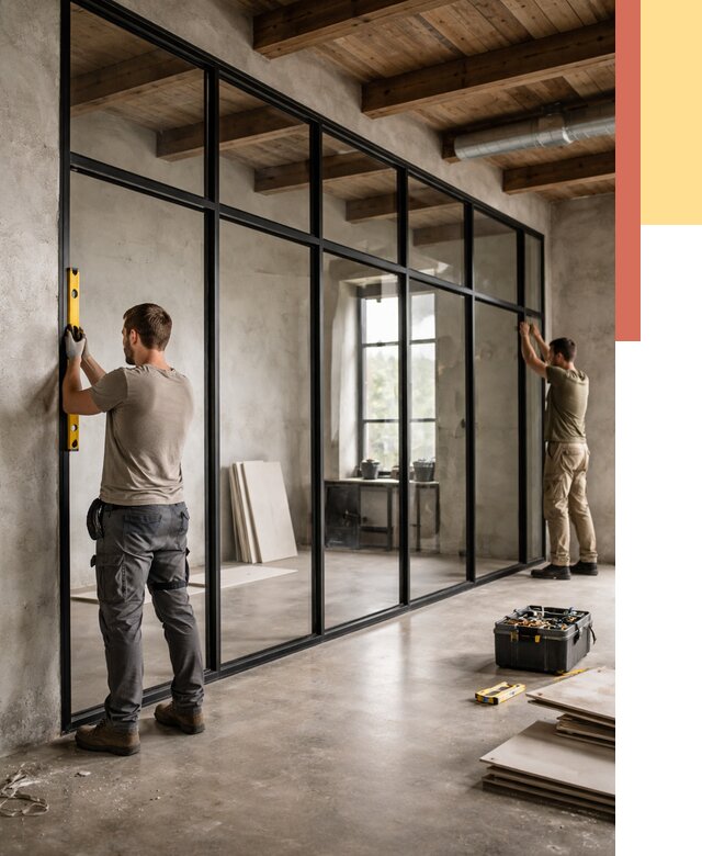 Стеклянные перегородки лофт в Ростове от 10776 руб. под ключ | ОТДЕЛОЧНИК-Рсв