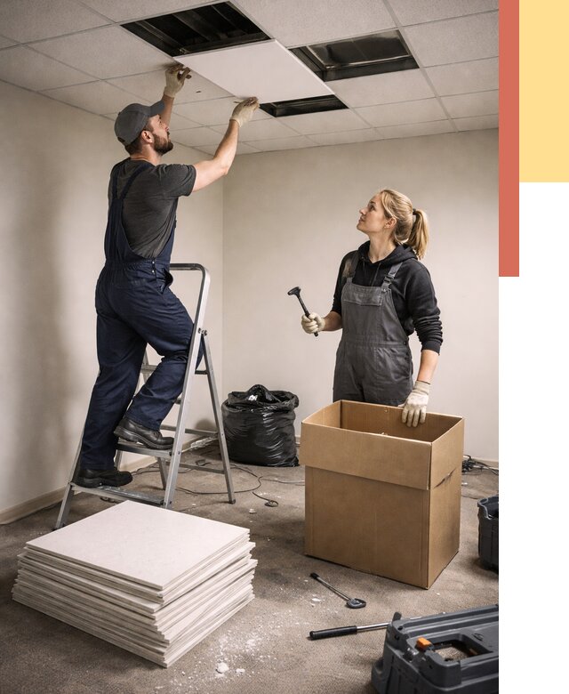 Демонтаж потолочной плитки в Ростове от 4618 руб. быстро и недорого | ОТДЕЛОЧНИК-Рсв