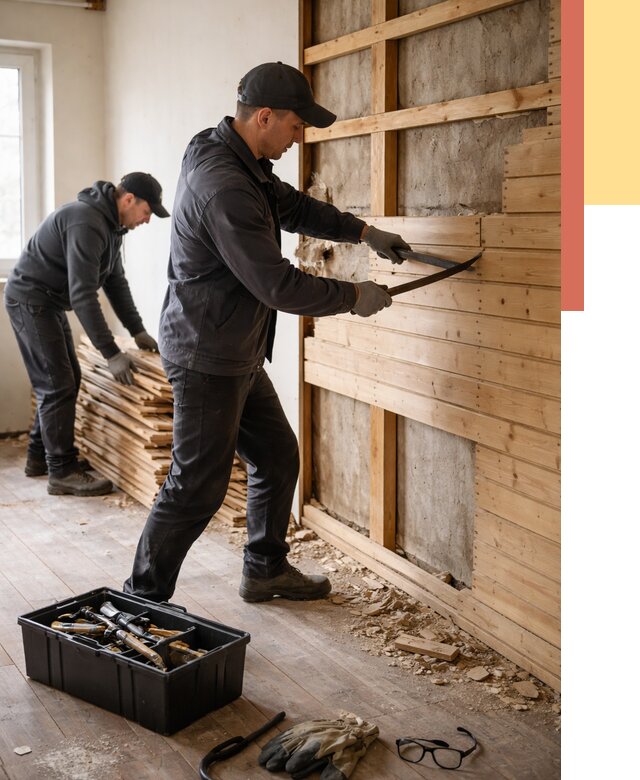 Демонтаж вагонки в Ростове от 3900 руб/м2 — быстро и недорого | ОТДЕЛОЧНИК-Рсв