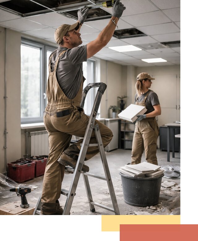 Ремонт потолка Армстронг и замена плит в Ростове