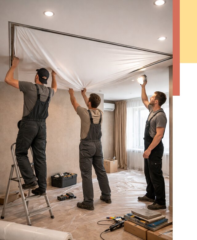 Монтаж ПВХ натяжного потолка в Ростове от 3592 руб. под ключ | ОТДЕЛОЧНИК-Рсв