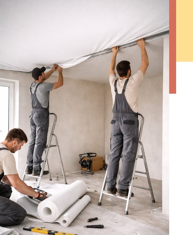 Монтаж тканевого натяжного потолка в Ростове от 3592 руб. под ключ | ОТДЕЛОЧНИК-Рсв