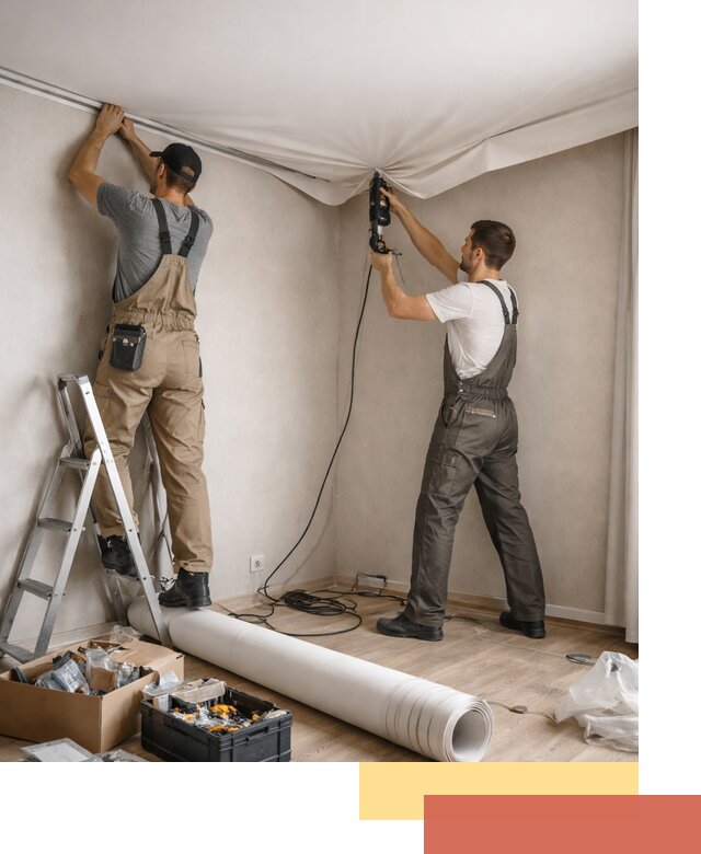 Монтаж цветного натяжного потолка в Ростове за один день