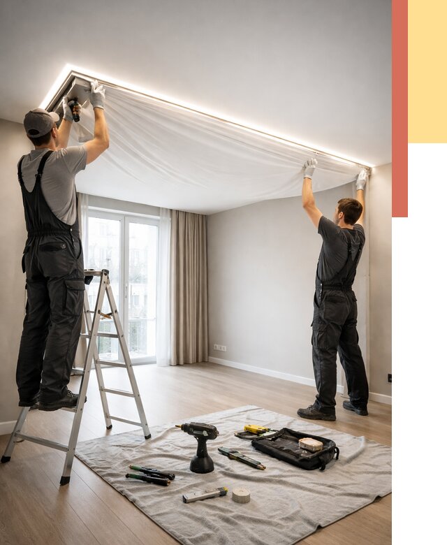 Монтаж парящего натяжного потолка в Ростове от 4618 руб. быстро и недорого | ОТДЕЛОЧНИК-Рсв