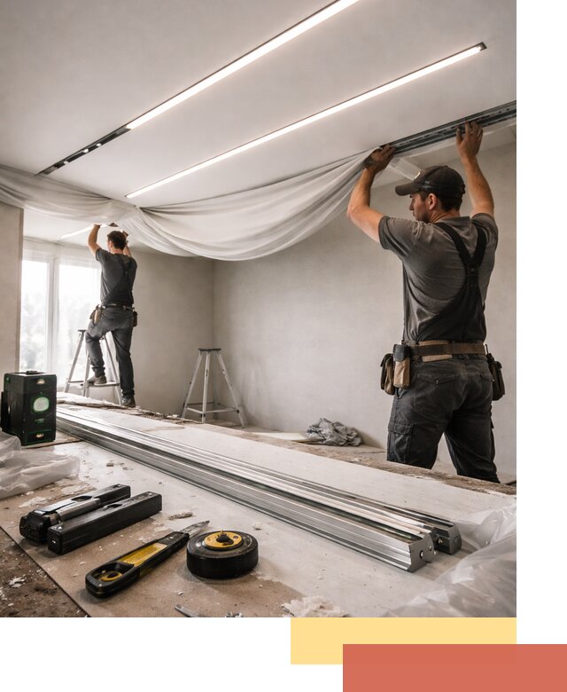 Монтаж натяжных потолков со световыми линиями в Ростове