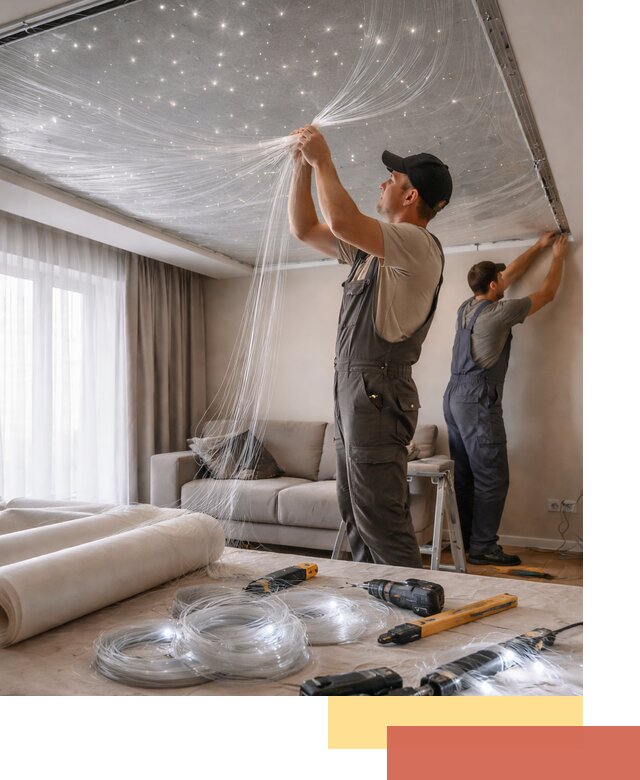 Монтаж натяжного потолка «Звездное небо» в Ростове