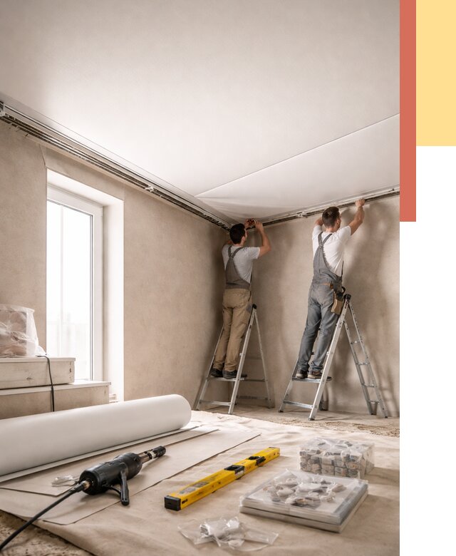 Монтаж натяжного потолка в спальне в Ростове от 3900 руб. под ключ | ОТДЕЛОЧНИК-Рсв