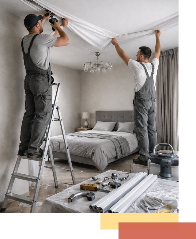 Монтаж натяжного потолка в спальне в Ростове