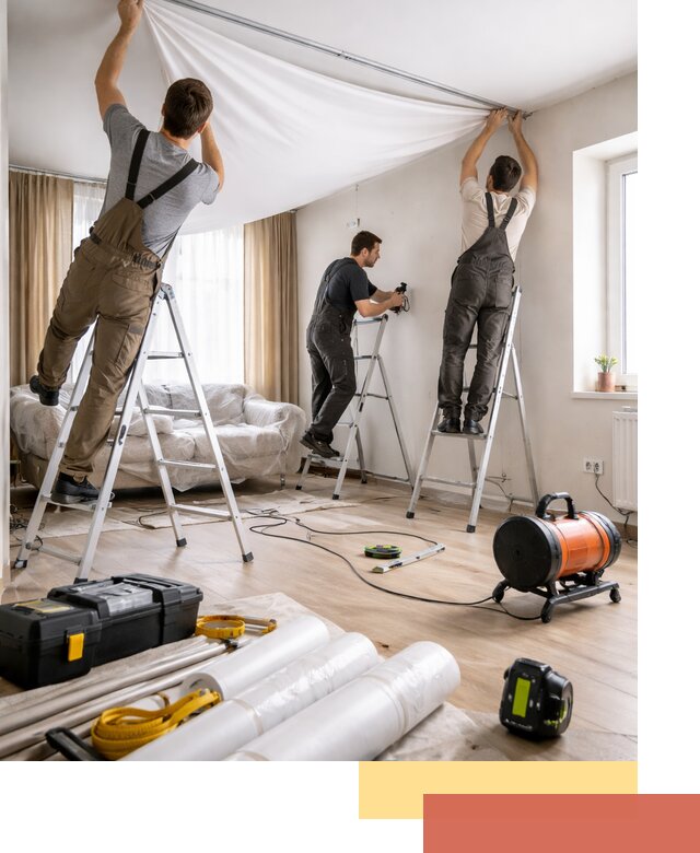 Монтаж натяжного потолка в гостиной в Ростове