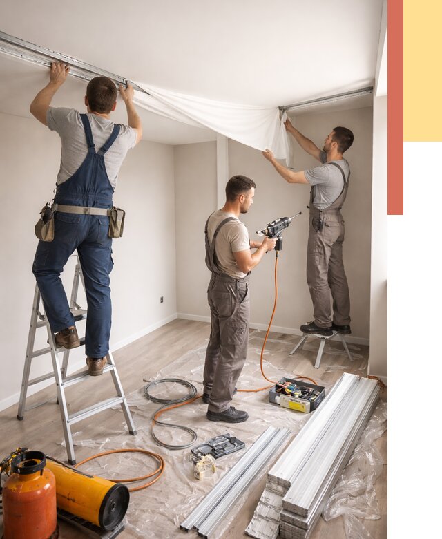 Монтаж натяжного потолка в студии в Ростове от 5645 руб. — быстро и недорого | ОТДЕЛОЧНИК-Рсв