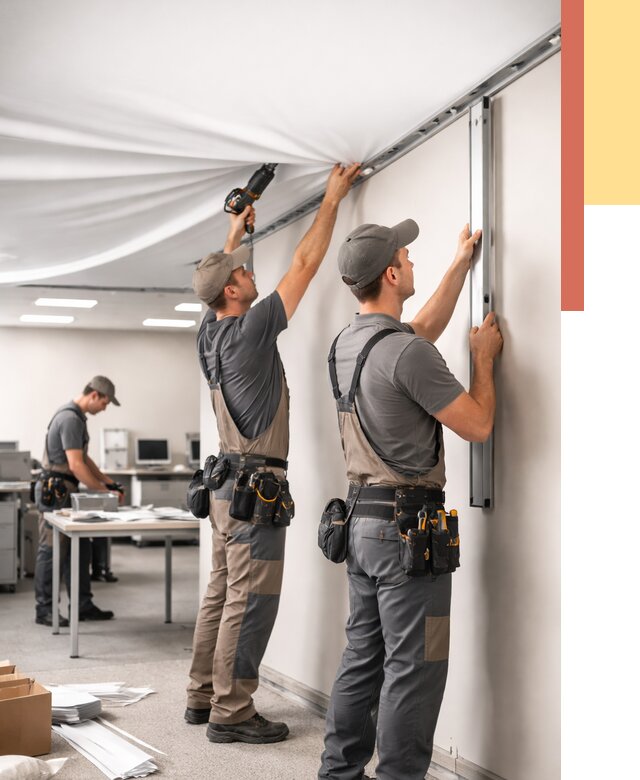 Монтаж натяжного потолка в офисе в Ростове от 462 руб/м² — быстро и недорого | ОТДЕЛОЧНИК-Рсв