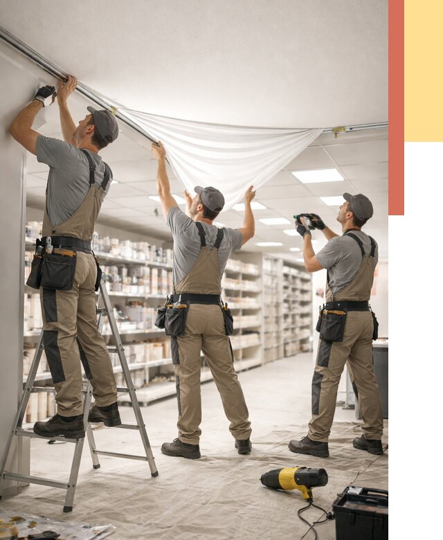 Монтаж натяжного потолка в магазине в Ростове от 4618 руб. быстро и недорого | ОТДЕЛОЧНИК-Рсв