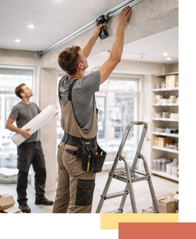 Монтаж натяжных потолков в магазине в Ростове