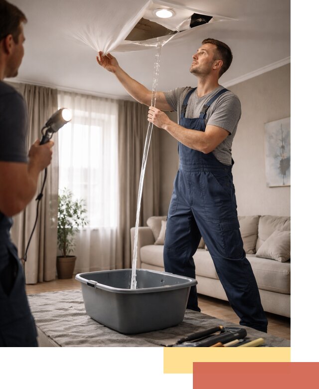 Слив воды с натяжного потолка в Ростове быстро и аккуратно