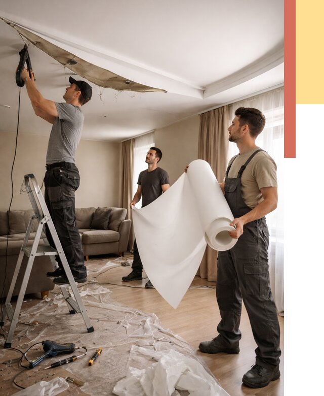 Замена полотна натяжного потолка в Ростове от 9750 руб. быстро и недорого | ОТДЕЛОЧНИК-Рсв