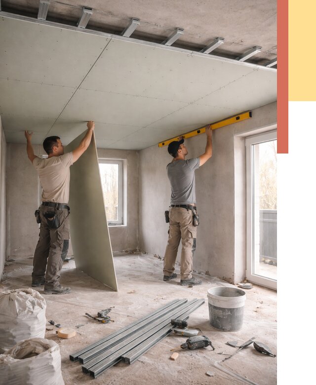 Одноуровневый потолок из гипсокартона в Ростове от 770 руб. — монтаж под ключ | ОТДЕЛОЧНИК-Рсв